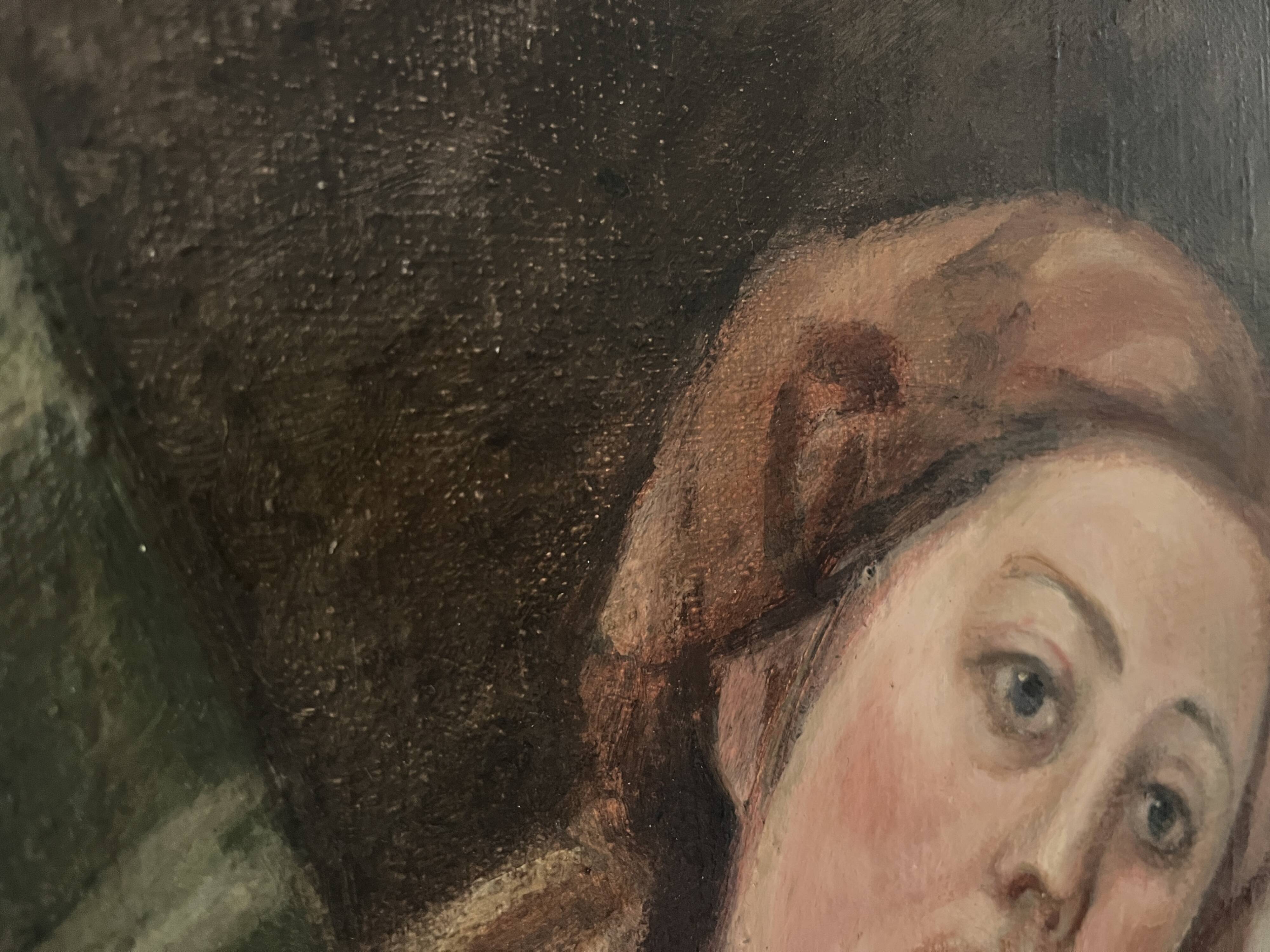 Oil painting on canvas of a nude woman in Art Deco style, old portrait.