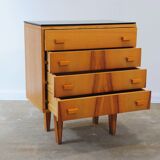 Mid-century bedside tables with ash veneer and black glass by František Mezulánik, Nový Domov, Czechoslovakia, 1970s.