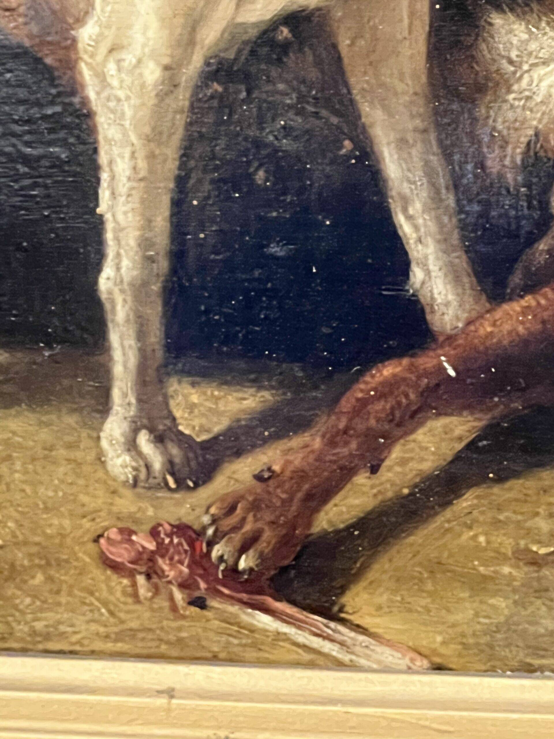 Jean Baptiste Louis Guy? Oil on panel, two bulldogs fighting