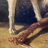 Jean Baptiste Louis Guy? Oil on panel, two bulldogs fighting