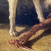 Jean Baptiste Louis Guy? Oil on panel, two bulldogs fighting