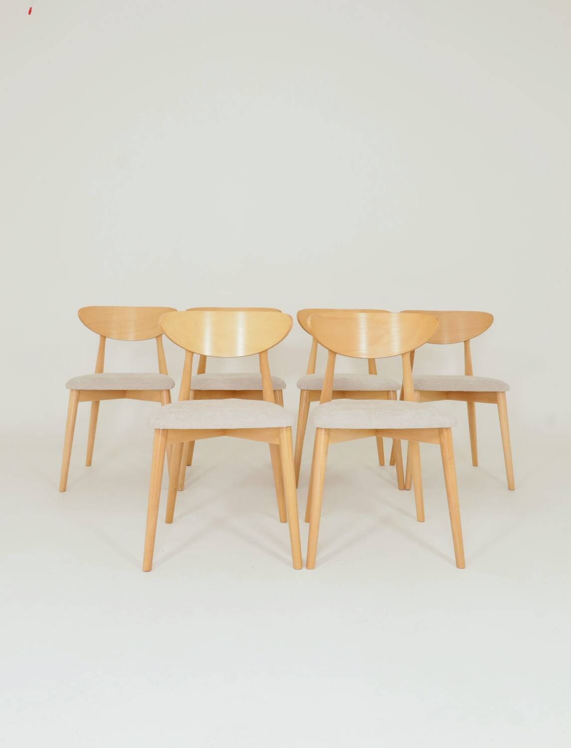 Ensemble de 6 chaises de salle à manger modernes, tissu écru et bois de hêtre naturel