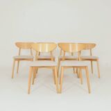 Ensemble de 6 chaises de salle à manger modernes, tissu écru et bois de hêtre naturel