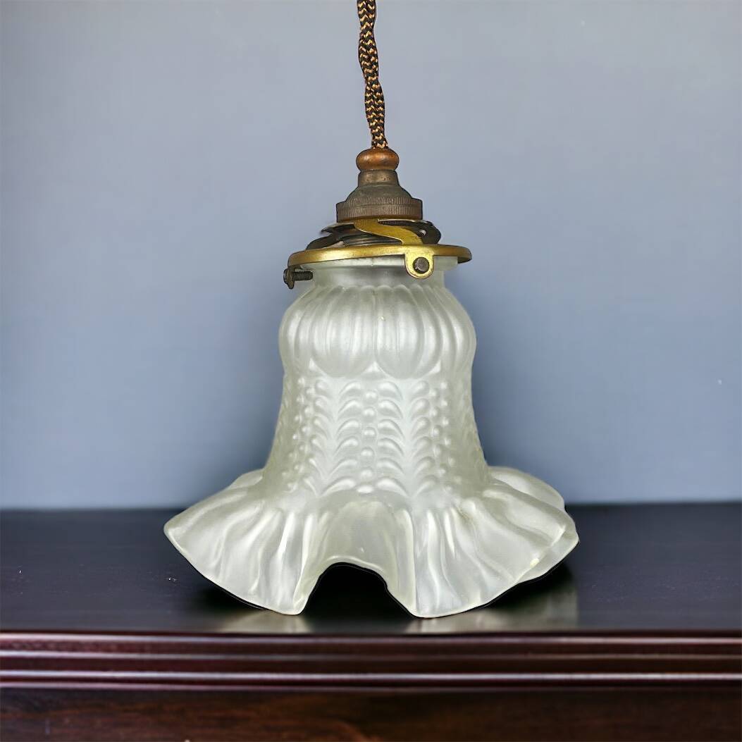 French mid century frosted glass tulip hanging lamp, 1950s