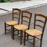 3 chaises bois massif et paillées