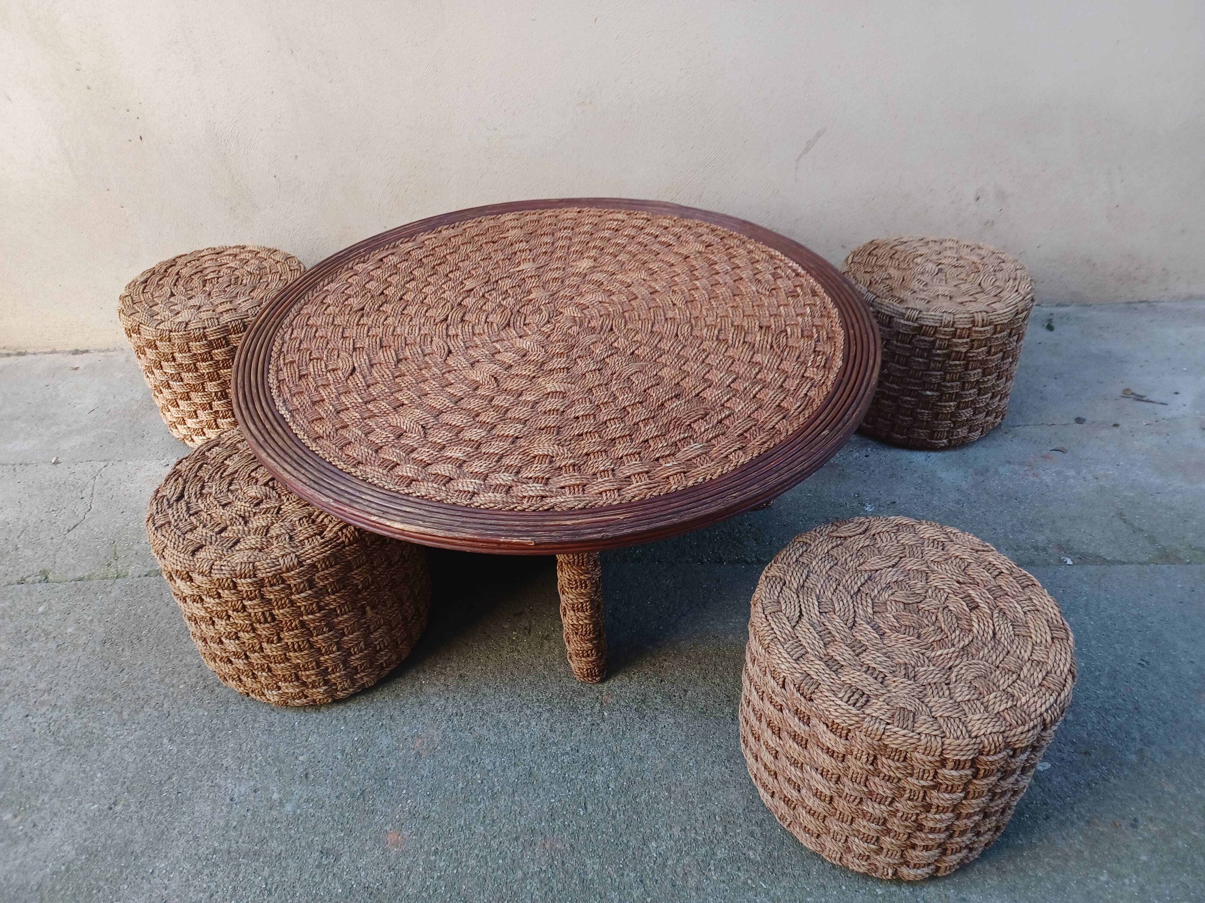 Coffee table and rope stools