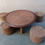 Coffee table and rope stools