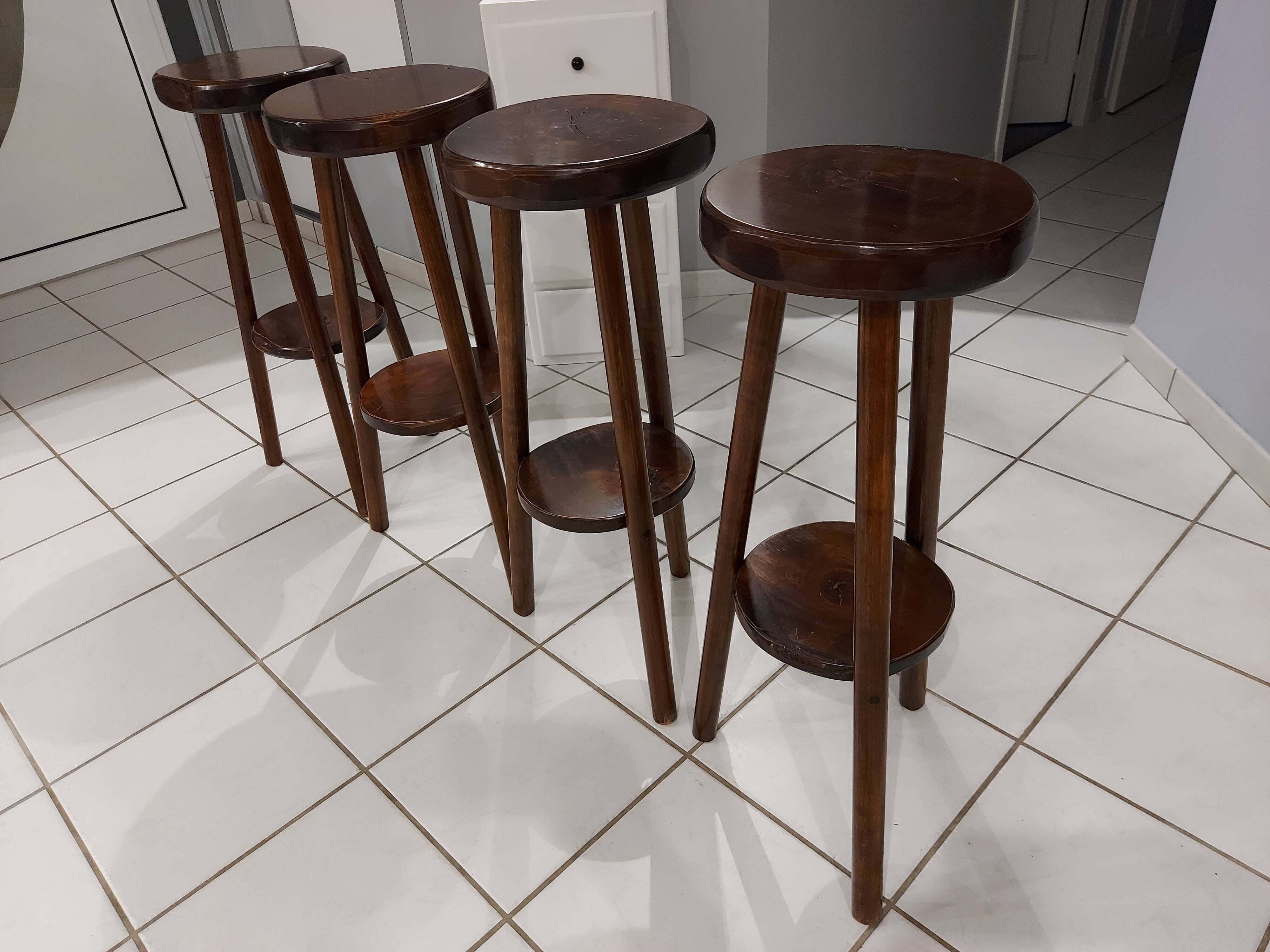 Suite of 4 vintage brutalist bar stools 1960s