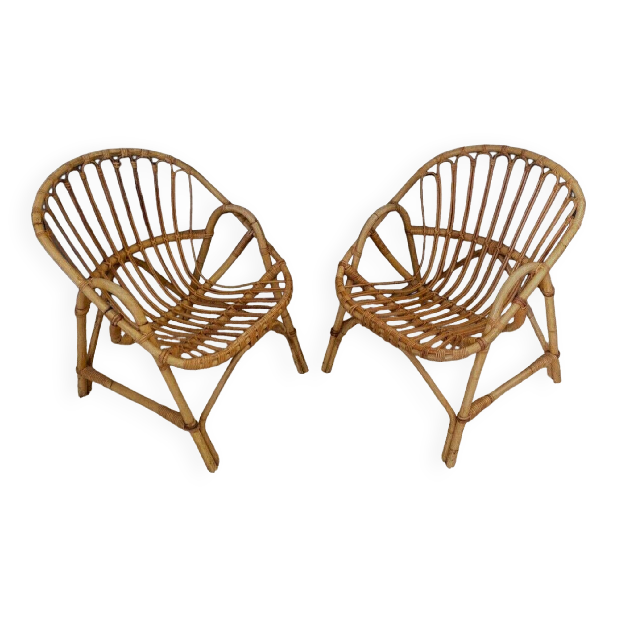 Paire de fauteuils en rotin, travail français 1960