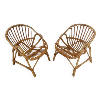Pair of rattan armchairs 1960 French work
