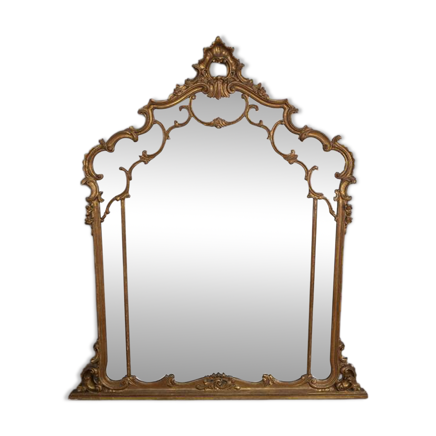 EARLY 20TH CENTURY BAROQUE-STYLE GOLDEN WOODEN WALL MIRROR