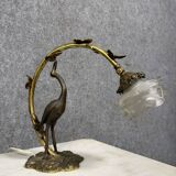 Art Nouveau period Heron lamp in bronze with double patina
