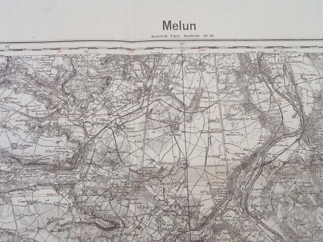 Carte géographique allemande rouge zone nord de guerre  melun seine-et-marne