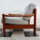 Teak danish chair with light grey upholstery
