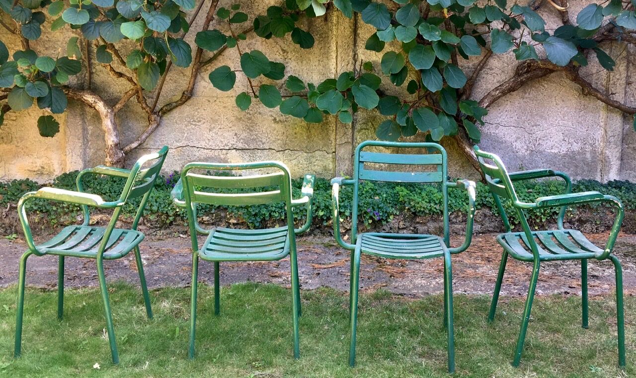 Green Tolix T2 garden chairs, set of 4, France 1950