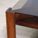 Scandinavian coffee table Mobelintarsia – Rosewood & smoked glass – 1960s