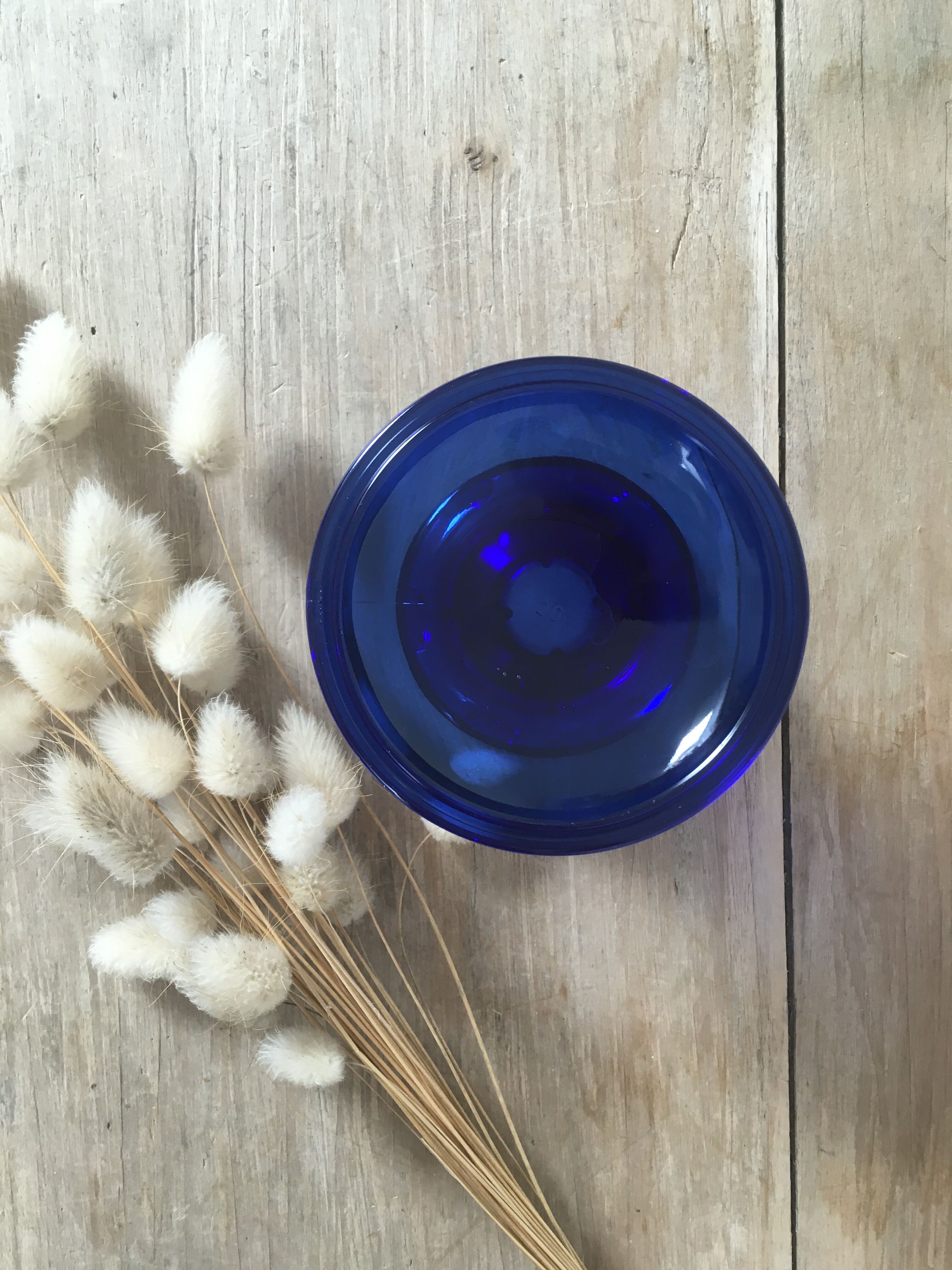 Blue glass candle holder