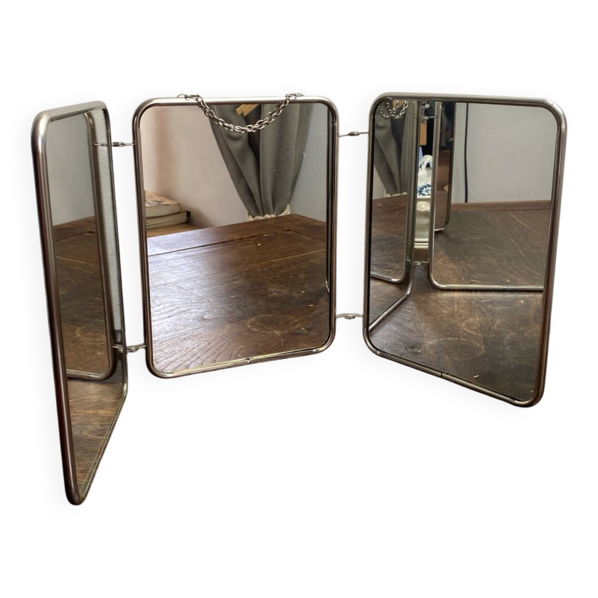 Triptych barber mirror, 1960, houndstooth back