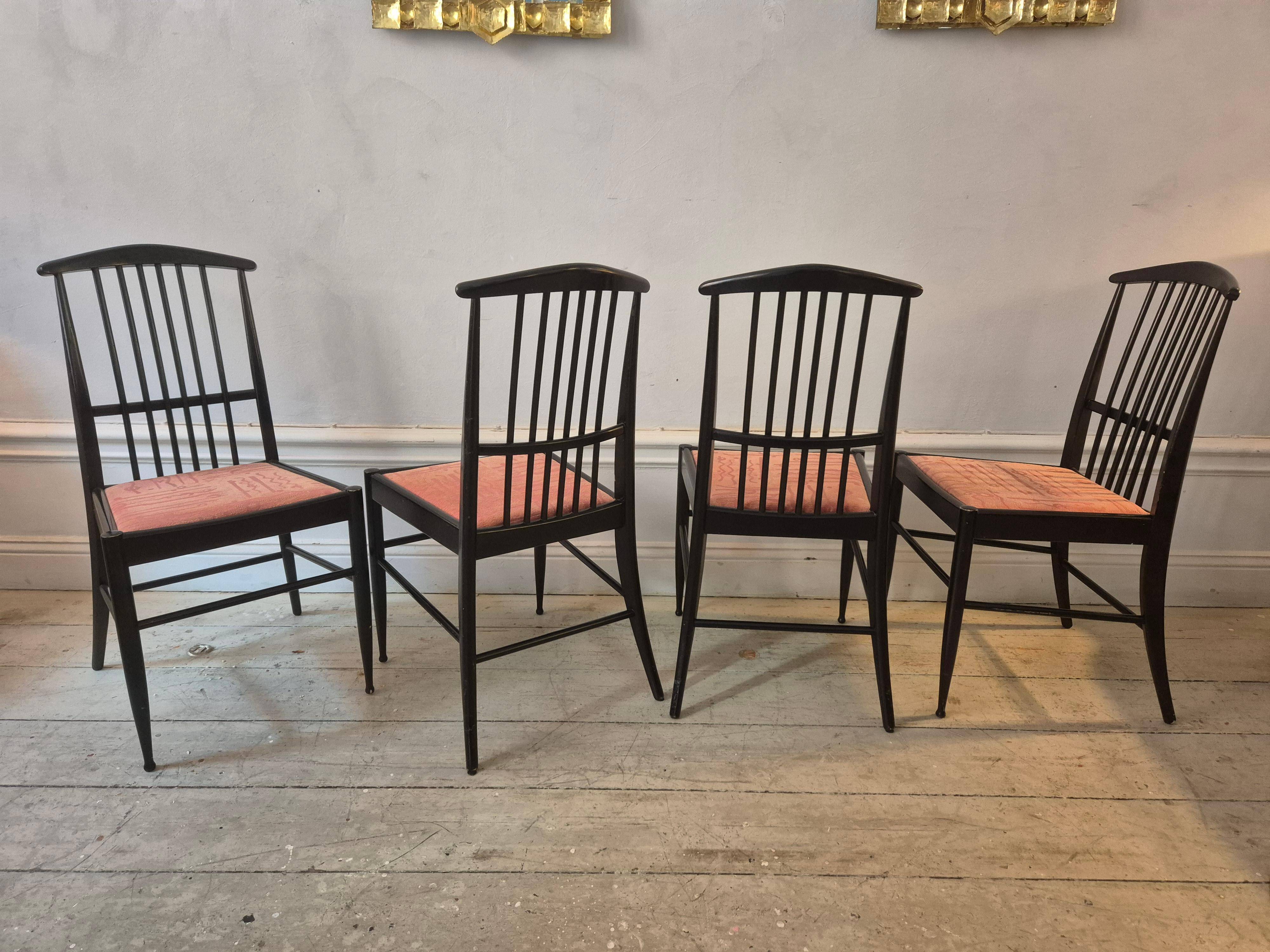 The Modernity, set of six chairs, model Charlotte, black lacquered wood.