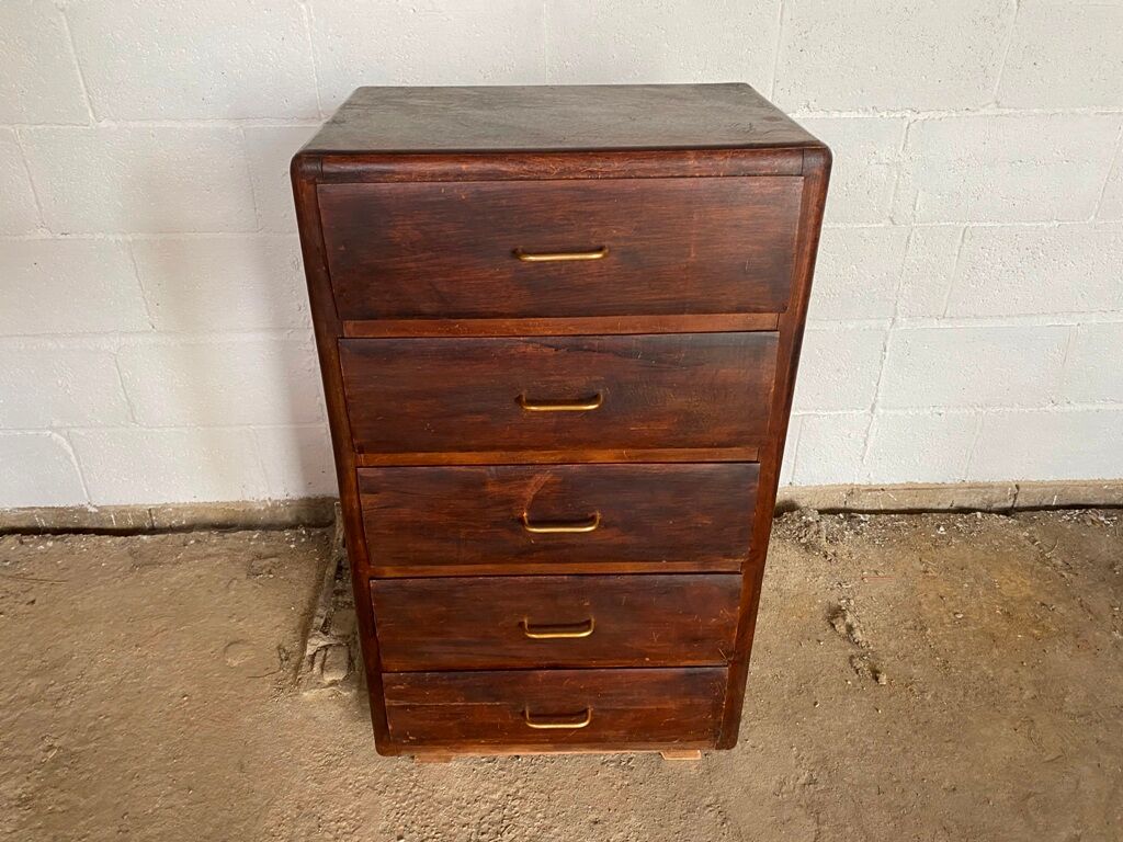 Storage cabinet with 5 drawers in white wood 50s