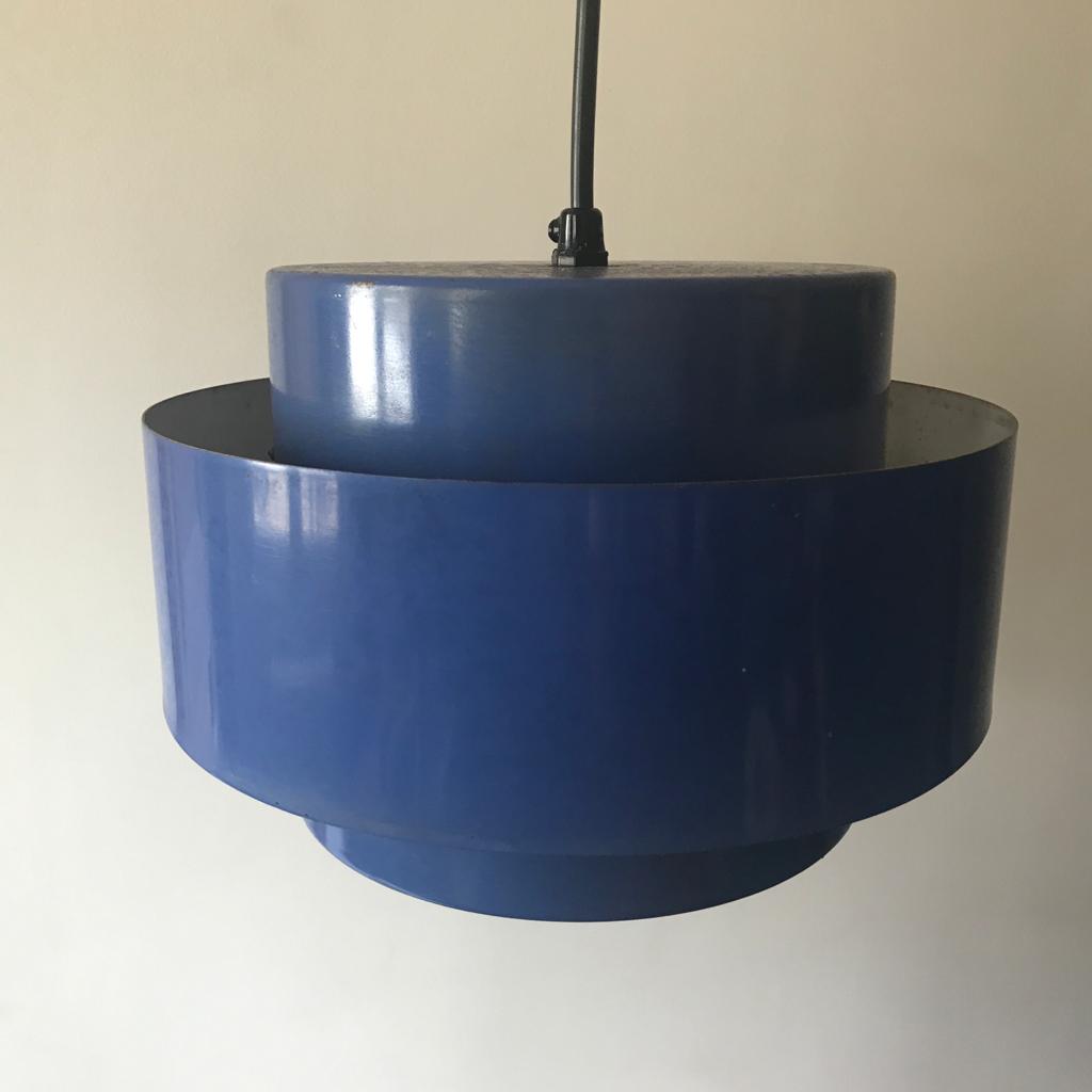 Scandinavian hanging lamp in blue sheet metal