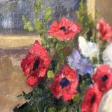 Original early century Swedish oil on canvas – "Tulips and Poppies" by Johan Jacobsson – vintage & framed 68 × 80 cm (26.8" × 31.5")
