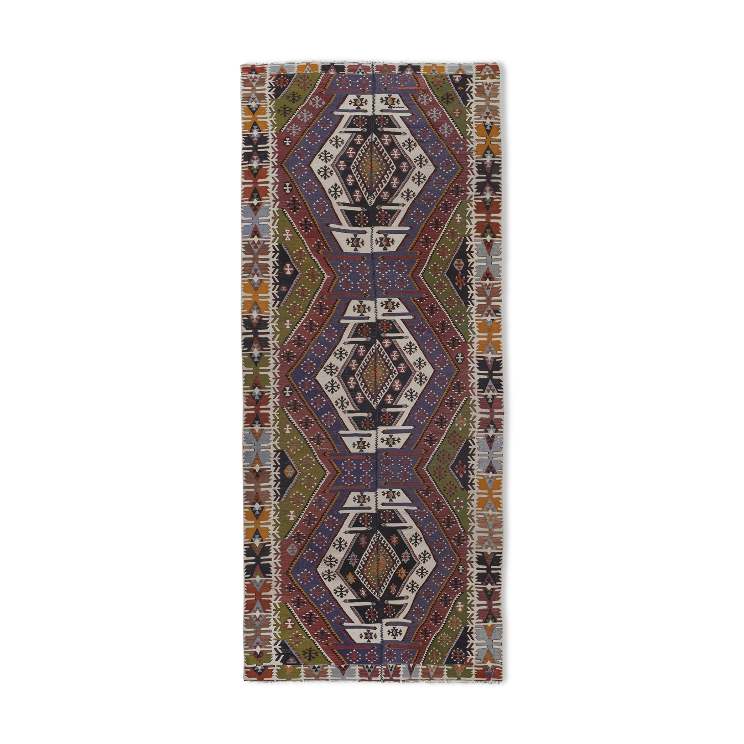 Ancient Turkish Anatolian Tribal Kilim, Geometric Organic Wool Kilim Rug