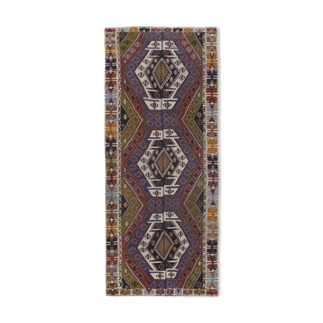 Ancient Turkish Anatolian Tribal Kilim, Geometric Organic Wool Kilim Rug
