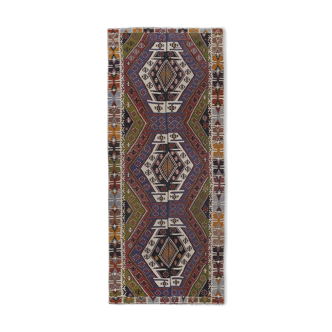 Ancient Turkish Anatolian Tribal Kilim, Geometric Organic Wool Kilim Rug