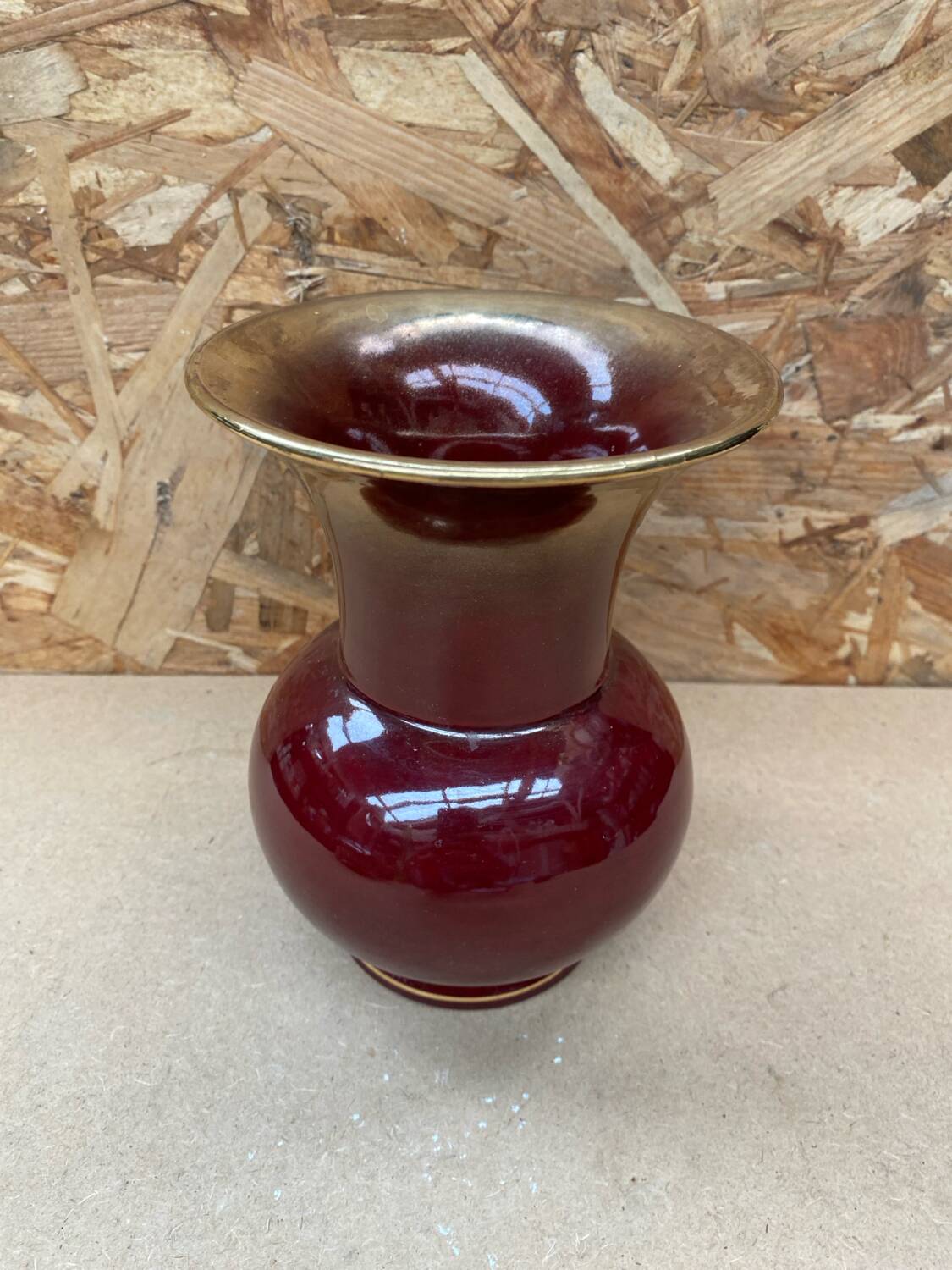 Antique bordeaux red & gold ceramic vase germany vintage