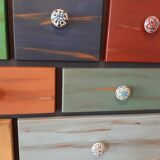 Furniture commode 15 drawers table patchwork patina ebeniste all solid wood multicolored