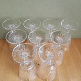 Set of 9 small glasses on foot Vmc Reims France vintage