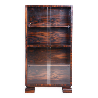 Restored Art Deco Bookcase, by Oldřich Liška, Macassar, Glass, Czech, 1930s