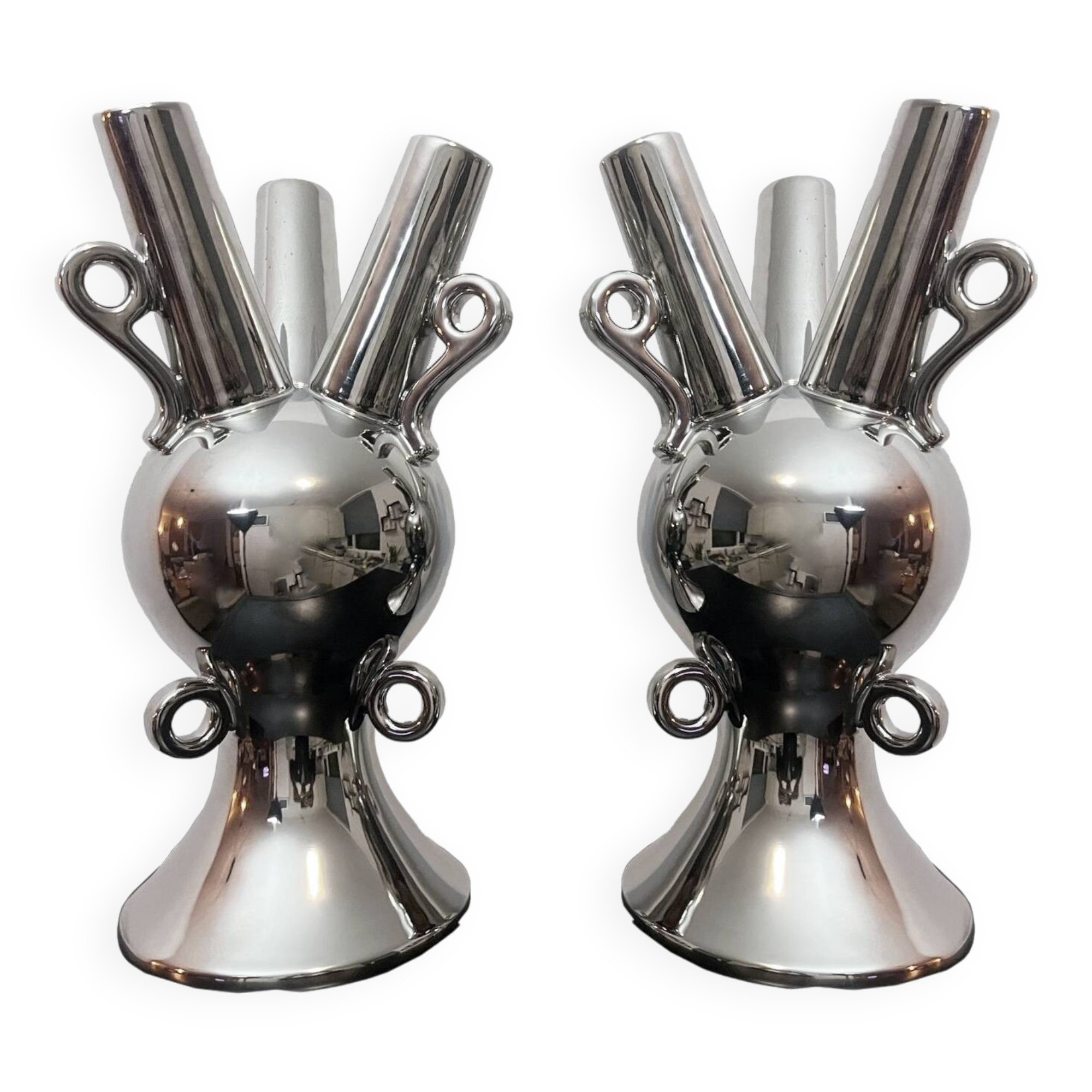 2 Large Vintage Vases • Chrome Ceramic • XXL • 1990