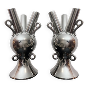 2 Grands Vases Vintage • Céramique Chromée • XXL • 1990
