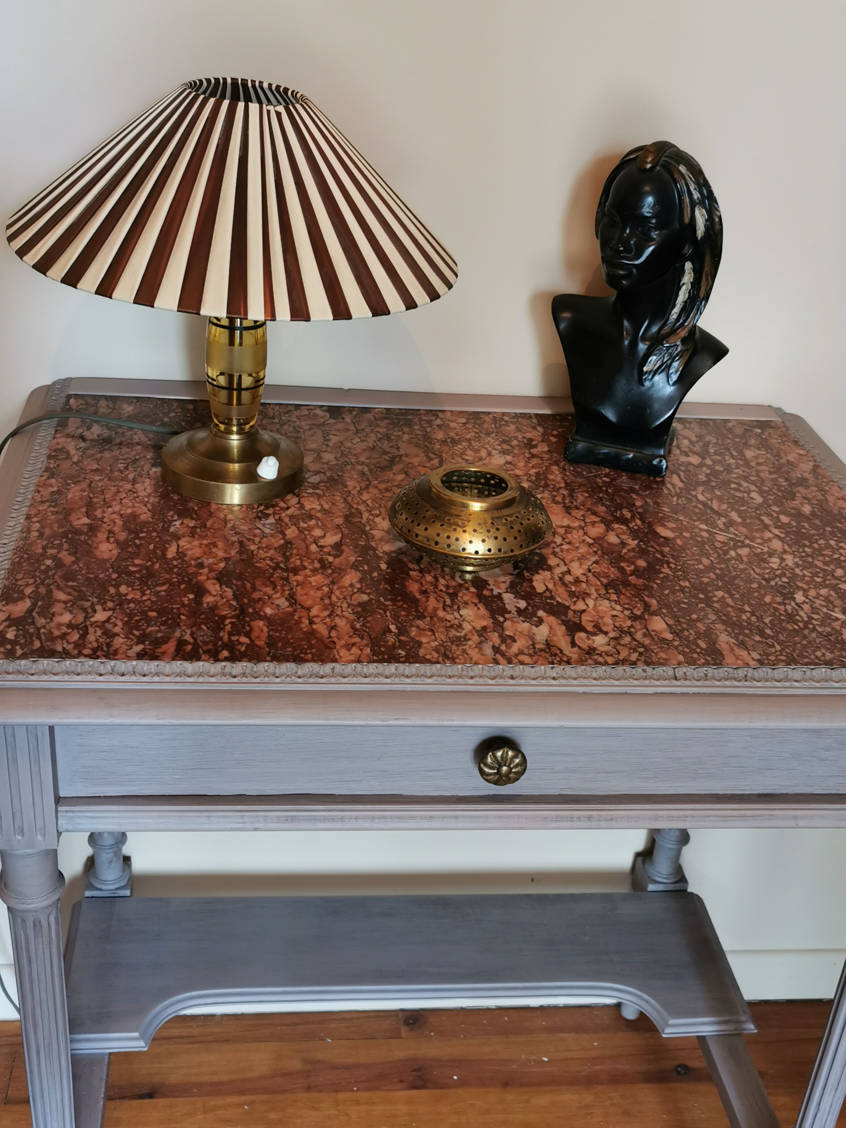 Restored old side table with marble
