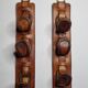 Pair of game bags in saddle leather and brass, old, 3 hooks, 57 cm