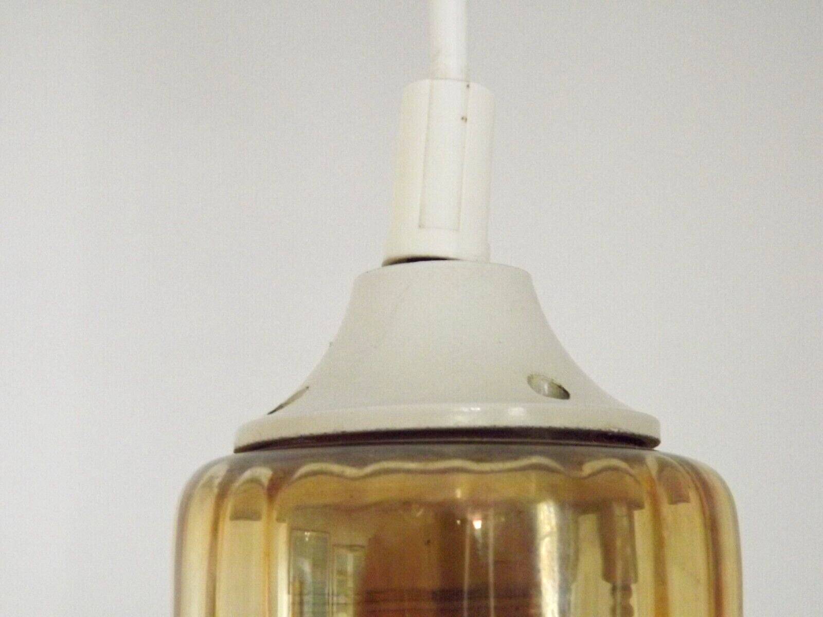 Vintage French signed Vianne amber glass ceiling light with floral decoration 4523