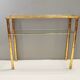 Rectangular Gold Aluminum Console Table with Two Glass Shelves, Italy