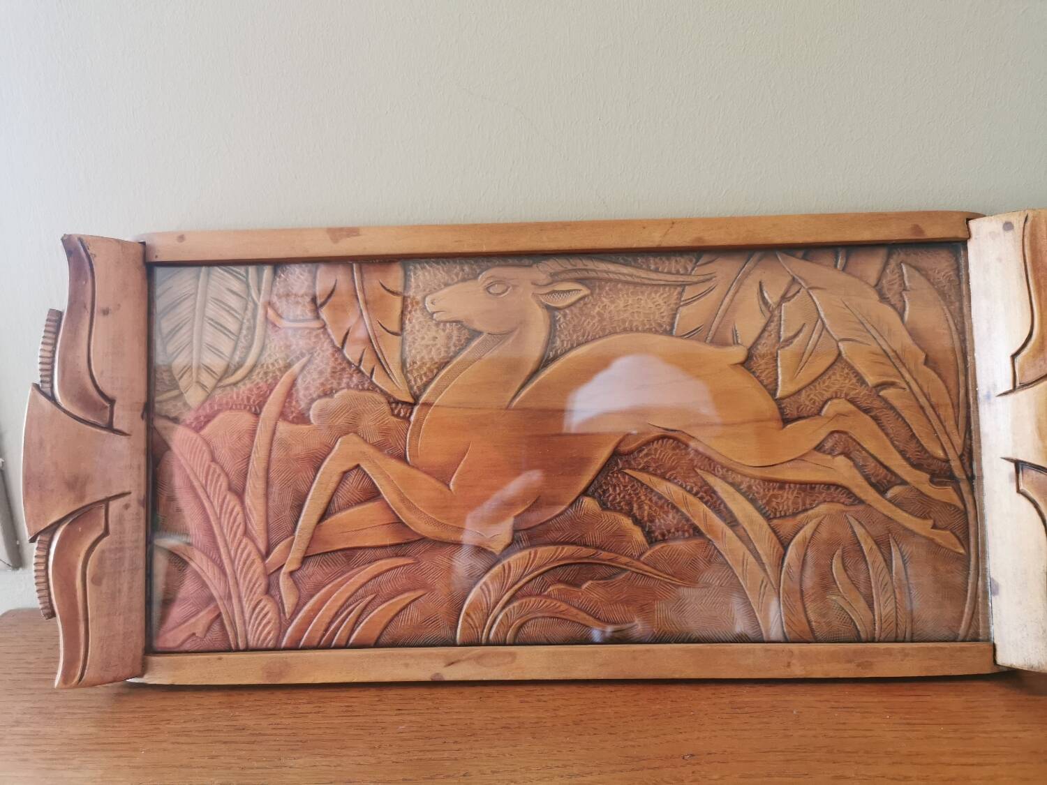 Plateau art déco bois sculpté
