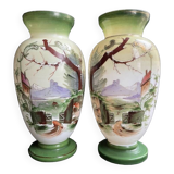 Pair of large hand-decorated opaline vases with marks on the heel – Napoleon III