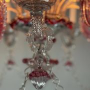 Venetian chandelier in colorless and red Murano glass, 5 light arms