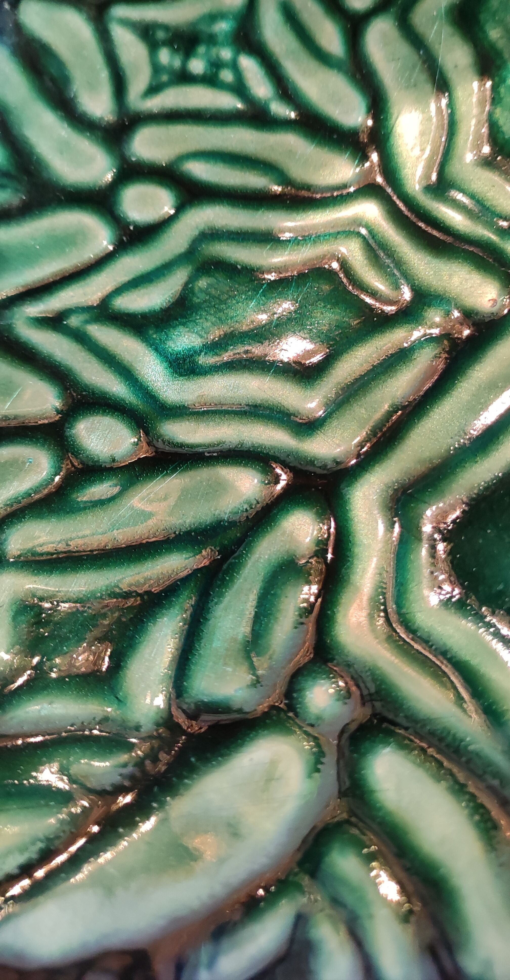 Old small empty dish enamelled copper pocket