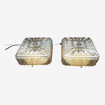 Pair of honey-colored ceiling lights