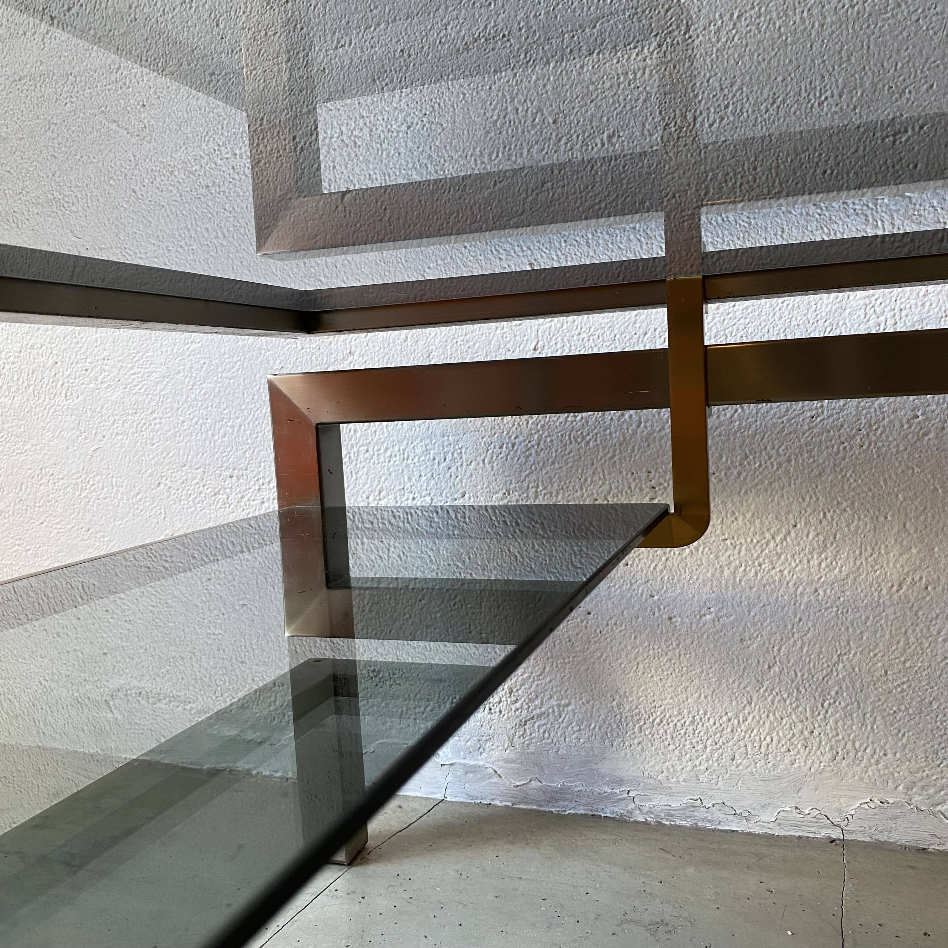 Guy Lefèvre Coffee Table for Maison Jansen, Brushed Steel and Brass