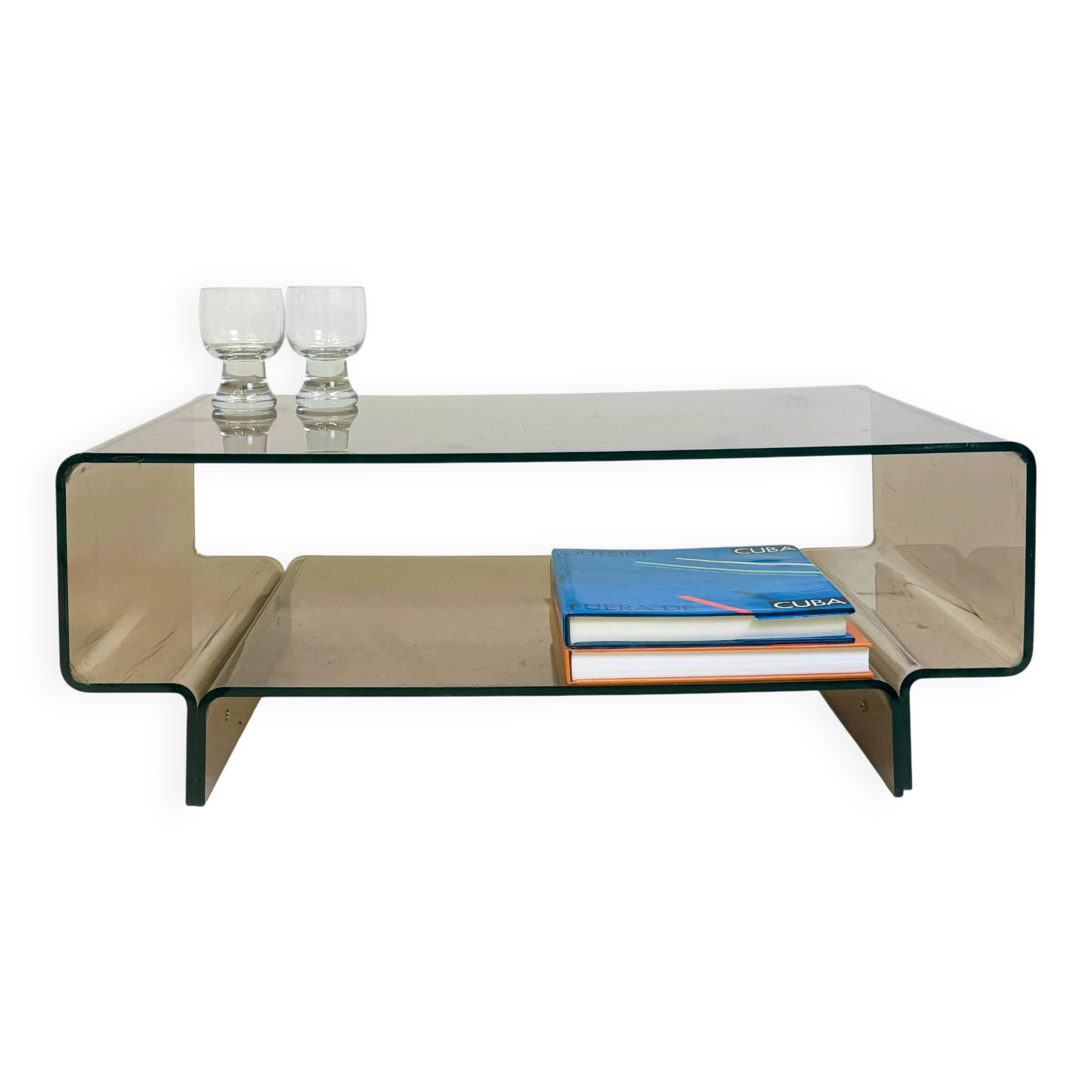 Table basse / meuble d’appoint en plexi fumé, 1970s