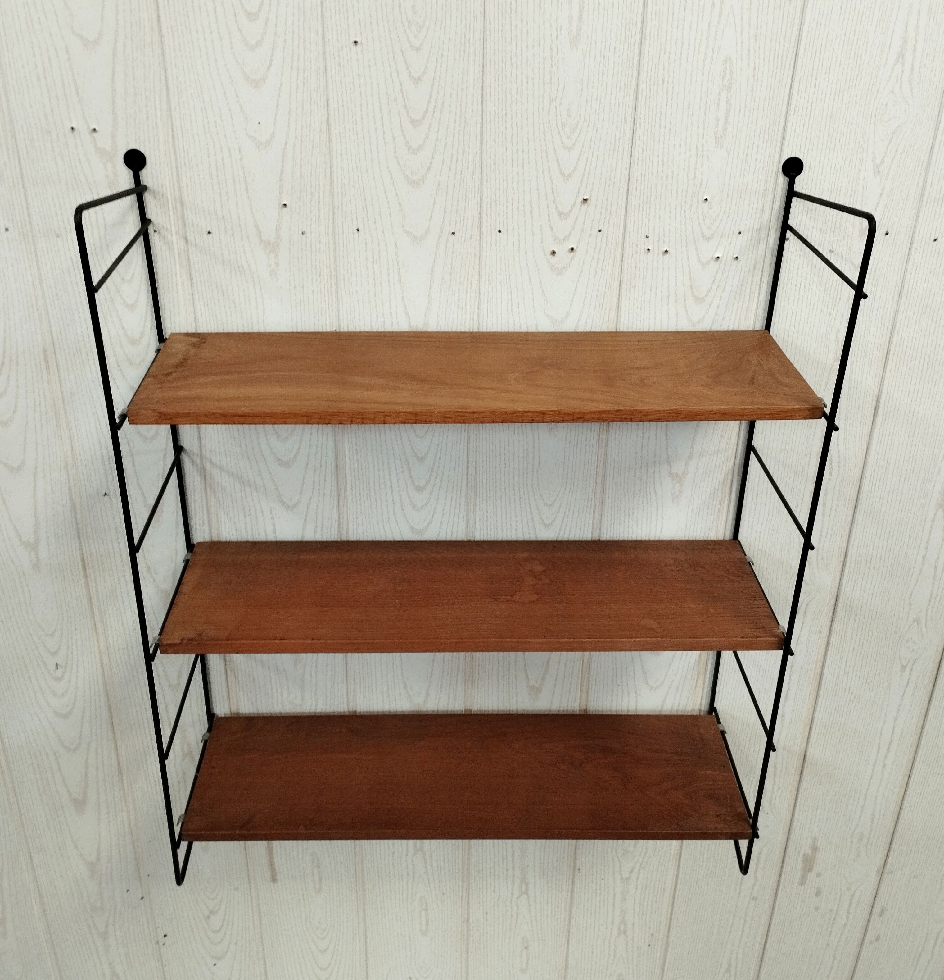 Wall shelf string wood and black metal