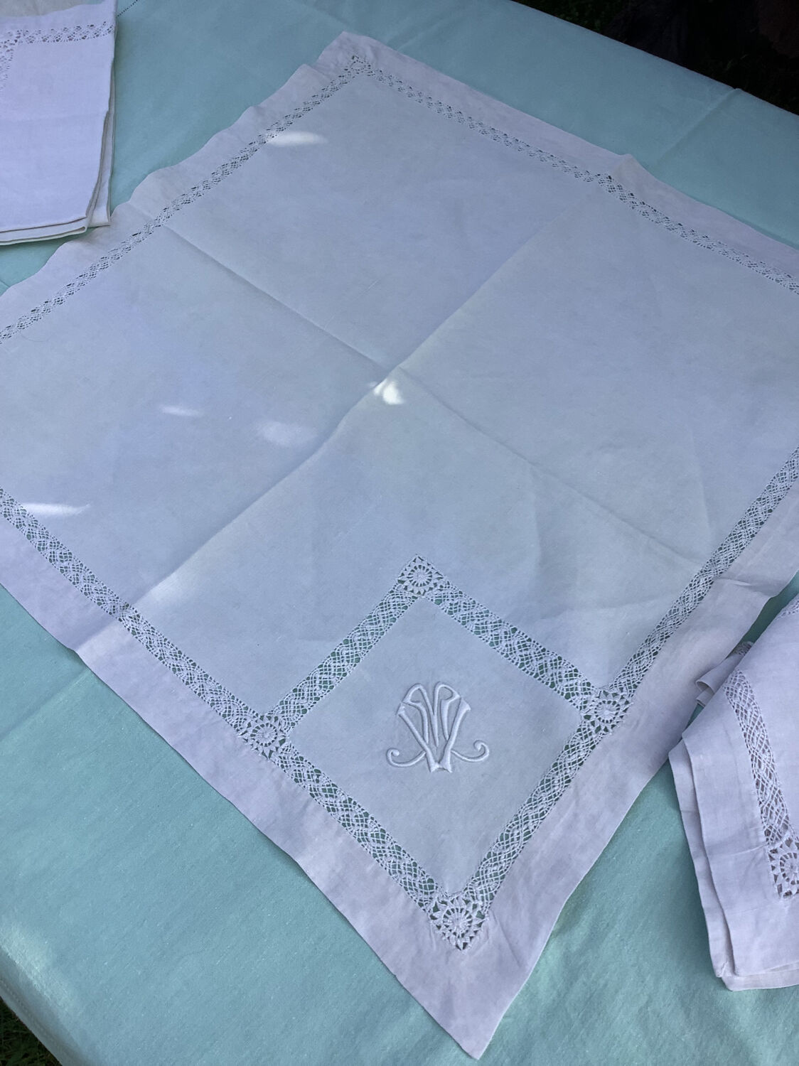 6 Antique Linen Napkins monogram