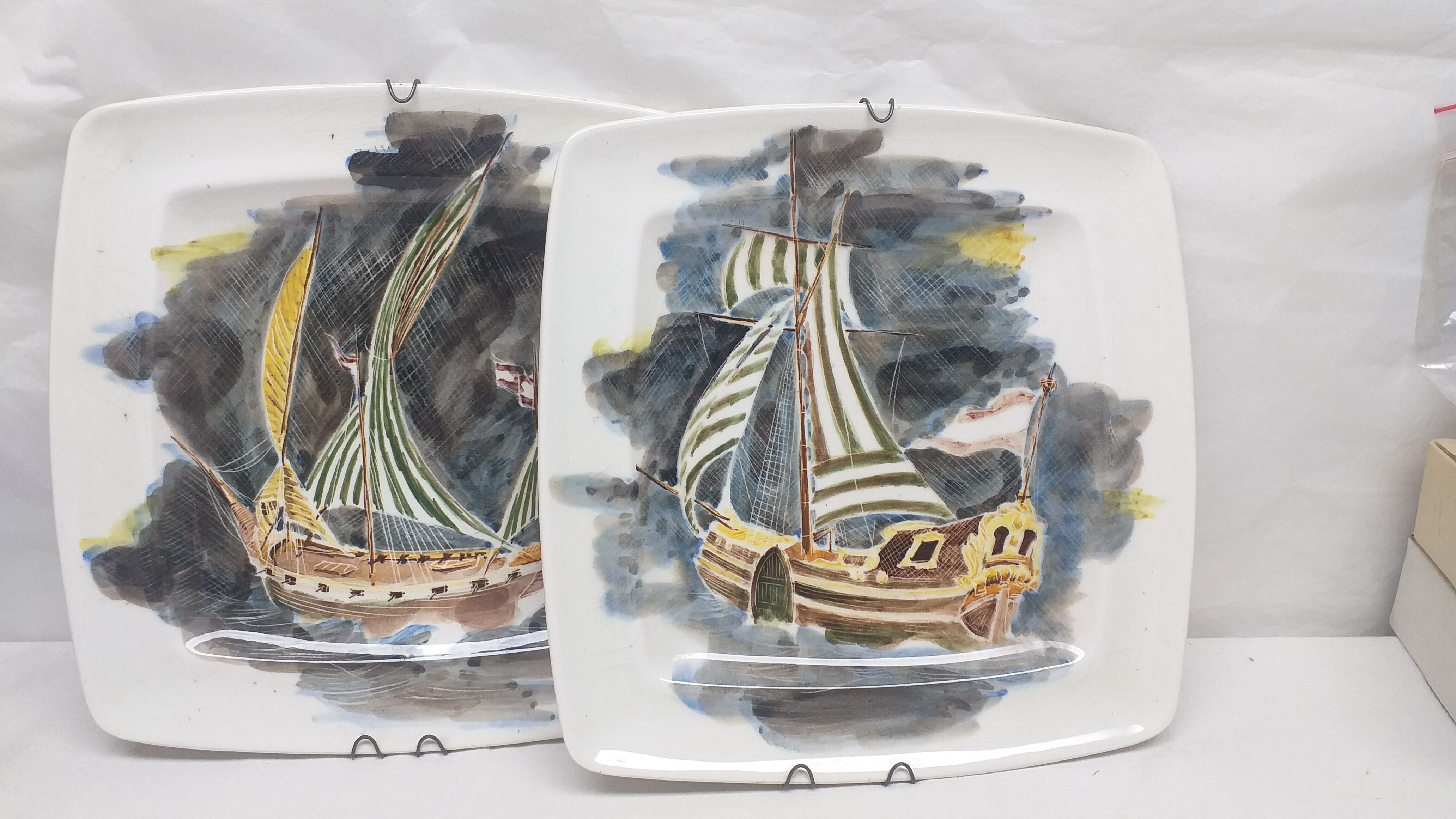 Lot 2 plates guy trevoux sailboat ship war ship