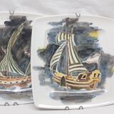 Lot 2 assiettes guy trevoux voilier bateau vaisseau guerre
